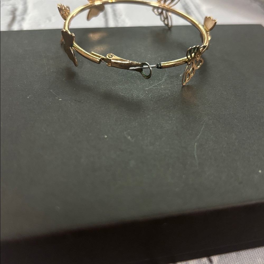 Gold Tone Butterfly Hoop Earrings - Picture 5 of 7